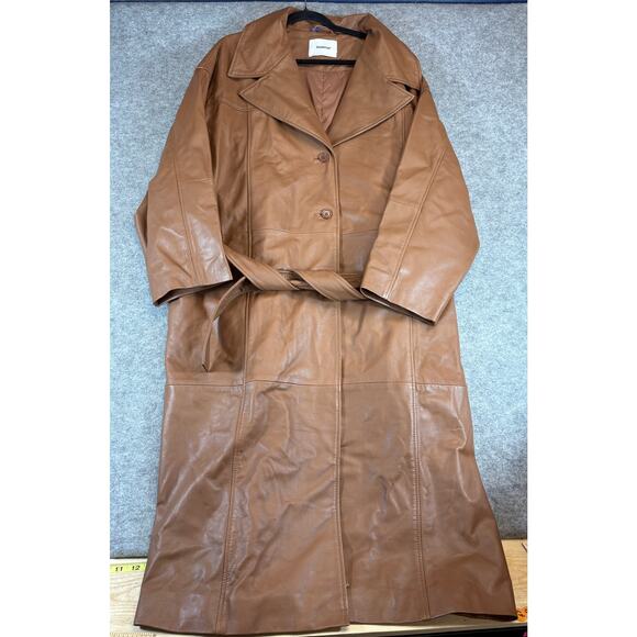 Deadwood Leather Trench Coat Womens XL Brown Lined Belted Winter Cozy Outdoor - Picture 1 of 8